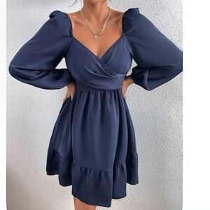 SHEIN Dark blue Baby Doll Dress Size Small Long Puffed Sleeve